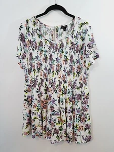 Torrid Women's White Purple Floral Smocked Tunic Mini Dress Size 1X - Picture 1 of 6