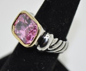 F002 Vintage high-quality two tone CZ pink color fashion Ring size #7/8/9/10  