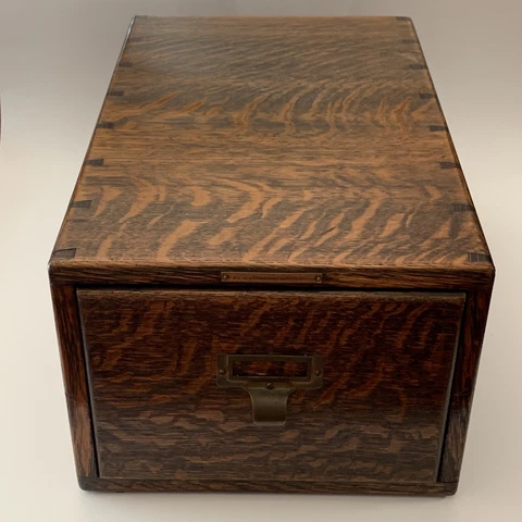 Antique Library Bureau Sole Makers Single Drawer Card File Cabinet Dovetail Oak Cover