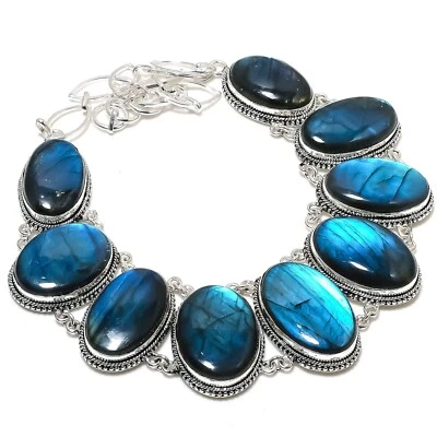 AAA+ Labradorite  Gemstone Handmade 925 Sterling Silver Healing Jewelry Necklace - Image 1 of 4
