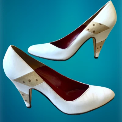 Allegro Vintage 80's Leather Pump Ostrich Print Heels Womens 8 narrow - Image 1 of 4