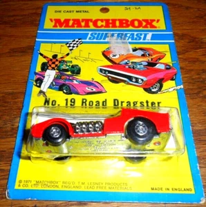 1971 BLISTER PACK #19 Matchbox Superfast RED Road Dragster & PROTECTO - Picture 1 of 4