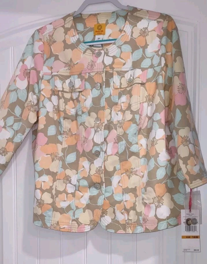 NWT RUBY RD Floral Multi Color Button Front Jacket Womens Size 16W Foto 1 de 4