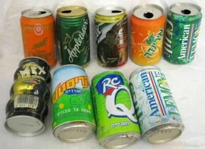 LOT OF 9 1990's - 2000's ISRAEL COLLECTIBLE SODA CANS 7UP DAVID BECKHAM HEBREW - Picture 1 of 11