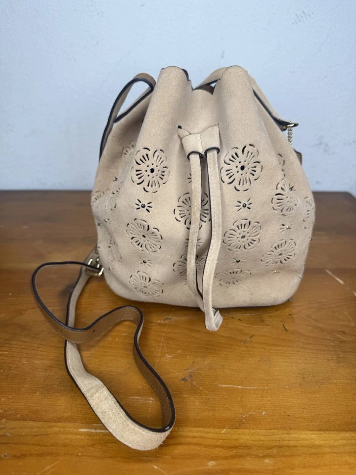 Coach чай цветок замши бежевый песок на шнурке ведро сумка сумочка стиль 25193 - Изображение 1 из 4