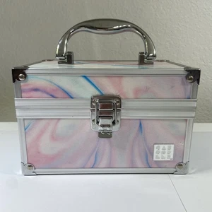 CABOODLE 2020 Train Hard Shell Cosmetic Travel Case MARBLE Blue & Pink Cute - Picture 1 of 8