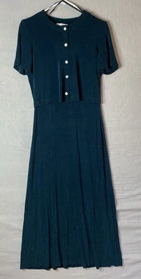 Ronni Nicole By Ouida-Vintage 2 Piece Dress Size 6 Set-Dark Teal Green Stretch - Image 1 of 4