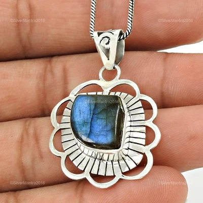 Labradorite Stein Einzigartig Ehefrau Boho Blende Elegant Anhänger Schmuck Solid - Bild 1 von 4