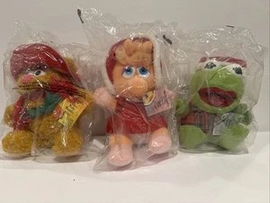 Set Of 3 -1988 Muppet Babies Plush Christmas Miss Piggy Kermit Fozzie Bear New - Picture 1 of 8