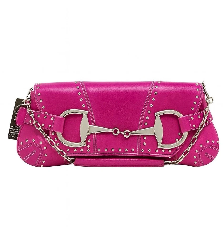 罕见 Rina Rich 热销粉色洋红色镶嵌马位 Y2K 单肩包钱包 — 第 1/4 张图片