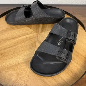 Jessica Carlyle Womens Black Snakeskin Print Double Buckle Slide Sandals Size 11 - Picture 1 of 8