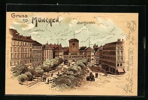 Lithographie München, Isarthorplatz von oben gesehen 1900  - Picture 1 of 2