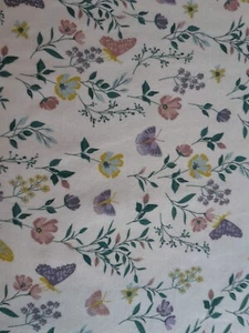 Cotton Jersey knit butterflies & flowers on cream 58" wide price per meter - Picture 1 of 2