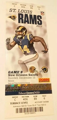Boleto de fútbol americano 2013 New Orleans Saints St. Louis Rams Los Angeles Drew Brees Foto 1 de 2