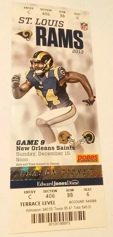 2013 New Orleans Saints St. Louis Rams Football Ticket Los Angeles Drew Brees Cover