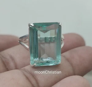Aquamarine Ring 925 Sterling Silver Band & Statement Handmade ring All size-m-28 - Picture 1 of 12
