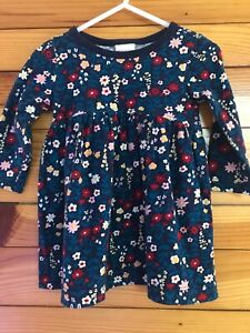 Hanna Andersson Navy Floral Dress Girls Long Sleeve Size 75  12-18 Months