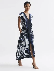 REISS WOMEN FREJA SCARF PRINTED BELTED MIDI DRESS SIZE Uk 4,6,8,10,12,14 RRP£248 - Picture 1 of 6