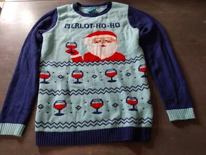 Suéter Polo Norte Mujer Talla Pequeña Feo Navidad Azul Merlot Santa Ho Ho - Imagen 1 de 4