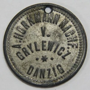 POLAND DANZIG A HORNMANN NACHF V GRYLEWICZ GLOVE MANUFACTURER STORE CARD TOKEN ⭐ - Picture 1 of 3