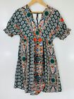SHEIN Women's Dress Small Green Floral Paisley Balloon Sleeve V Neck Tie Back