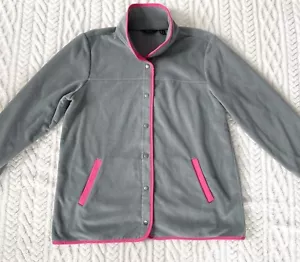 Susan Graver Weekend Polar Fleece Jacket Contrast Trim GREY PINK LARGE - Picture 1 of 7
