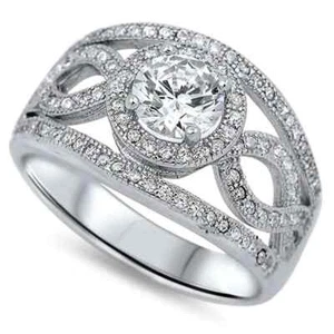 Fine Round & Pave Cz High Fashion .925 sterling silver ring size 6 - Picture 1 of 1