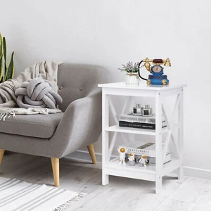24" End Table Sofa Side End Storage Display Shelf Organizer 2 Tiers Tables Home - Picture 1 of 12
