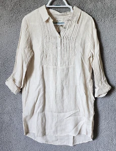 NEU Artisan NY Popover-Shirtkleid Roll-Riegelärmel Biesenausschnitt beige Leinen Gr. M - Bild 1 von 14