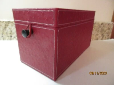Leather Storage Box Red Vintage Large 12" X 6" & 6.5" Tall Embossed Decorative - Image 1 of 4