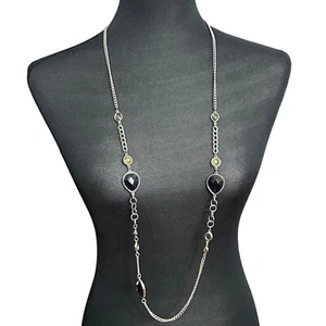 Collana Chico's dichiarazione gioielli 42" regolabile lunga tono argento blu giallo - Foto 1 di 8