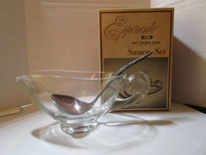 Set salsa esperanto vintage in vetro scatola originale con cucchiaio placcato argento   - Foto 1 di 5