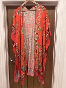 LIVE UNLIMITED LONDON Peach Orange Print Long Kimono Style Jacket Top UK 20 - Picture 1 of 20