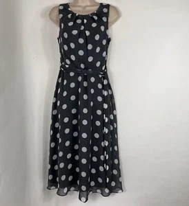 R&K Dress Women's Size 4 Sleeveless Knee Length Belted A-Line Gray Polka Dot - Picture 1 of 11