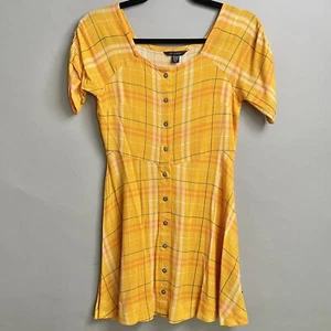 Tommy Hilfiger Yellow Plaid Button Front Short Sleeve Casual Dress Jr Sz M - Picture 1 of 5