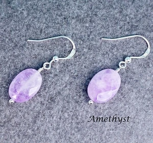 Pendientes de amatista lavanda - plata de ley 925 - envueltos en alambre - piedras preciosas E219 - Imagen 1 de 4