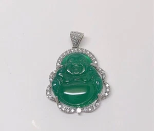 Ciondolo Buddha che ride in argento/giada e catena in acciaio inox - Foto 1 di 2