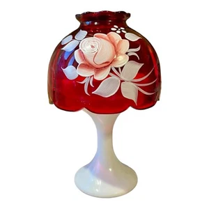 Lámpara de hadas de vidrio artístico rojo y blanco rubí Westmoreland vintage firmada y fechada - Imagen 1 de 9