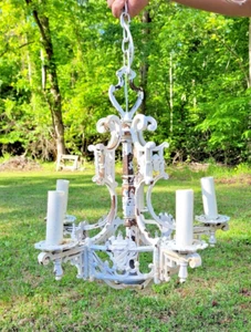 VTG OLD Hammered Medieval Gothic 5 Light Chain Chandelier Cast Iron Goth Castle - Picture 1 of 22