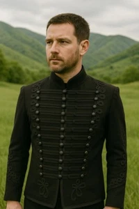 Napoleonic All Black hussars jacket Military uniform Tunic Jimi Hendrix jacket - Picture 1 of 3