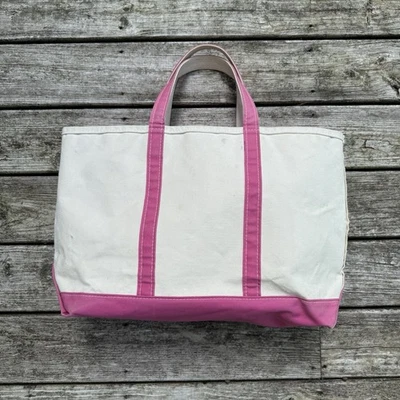 Vintage LLBean Boat And Tote Canvas Zipper Bag 90s Pink Trim XL - Image 1 of 4