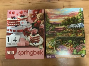 Lot Of 2 COMPLETE Springbok Puzzles 500 - Fruit Stand, Valentine’s Day - Picture 1 of 10