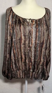 Women’s Blouse AB Studio Sz XL Long Button Sleeves Elastic Waist Silky NWT 0412 - Picture 1 of 11