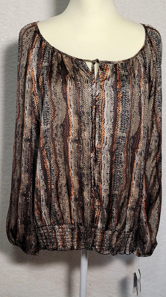 Women’s Blouse AB Studio Sz XL Long Button Sleeves Elastic Waist Silky NWT 0412 - Image 1 of 4