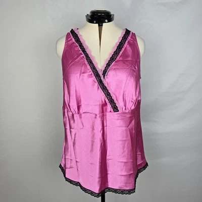 Lane Bryant Camisole Women's 16 Pink Black Lace Trim Sleeveless V-Neck - Image 1 of 4