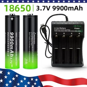 3.7V (9900mAh) Rechargeable Button top Li-ion Batteries 4slot USB Charger lot - Picture 1 of 26