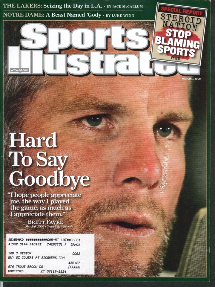 SPORTS ILLUSTRATED Brett Favre Lakers esteroides Notre Dame Tony Fitton 17/03 2008 Foto 1 de 1