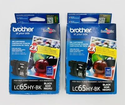 2x Genuine OEM Brother LC65HY-BK Black Ink Cartridges | Expire 12/2018 & 03/2017 - Image 1 of 4