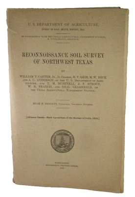 Vintage 1922 RECONNOISSANCE SOIL SURVEY OF NORTHWEST TEXAS w/MAP - Image 1 of 4