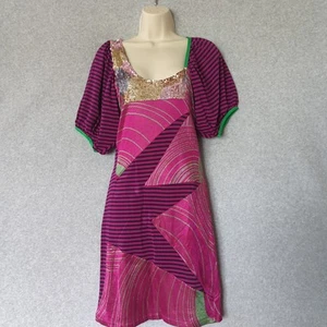 Custo Barcelona Stella Green Silk Patch Work Dress 1 Y2K 90s Festival Party - Picture 1 of 8
